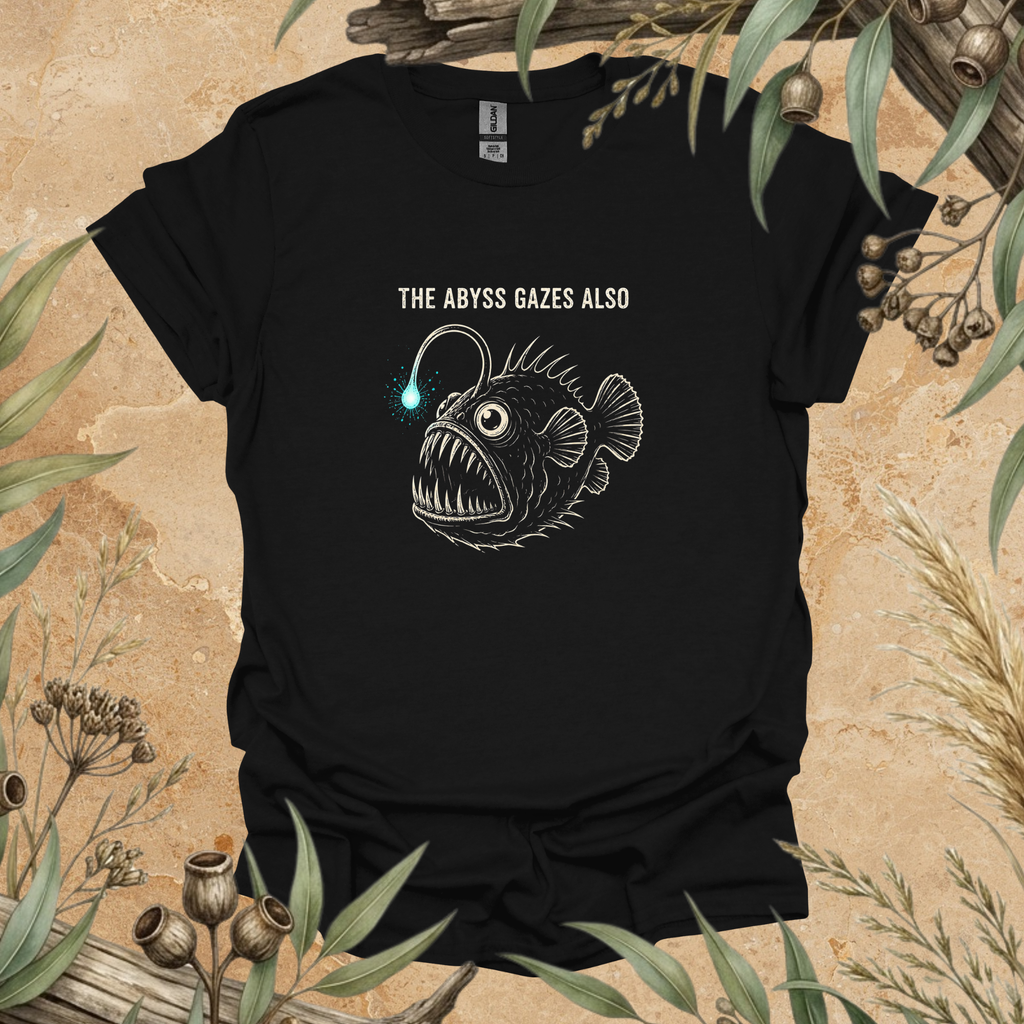 The Abyss Gazes Also | Anglerfish Unisex T-Shirt | Deep Sea Wildlife Art