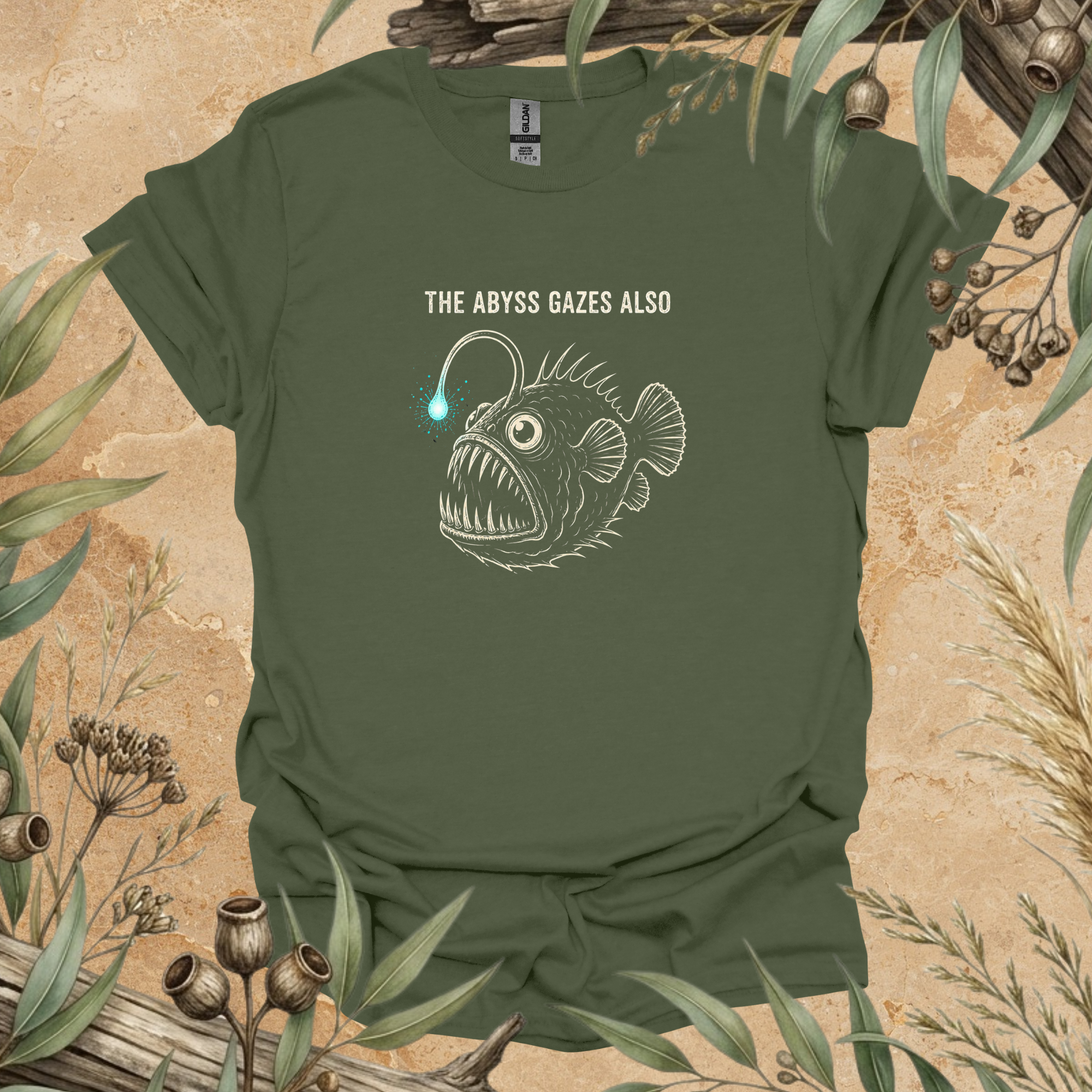 The Abyss Gazes Also | Anglerfish Unisex T-Shirt | Deep Sea Wildlife Art
