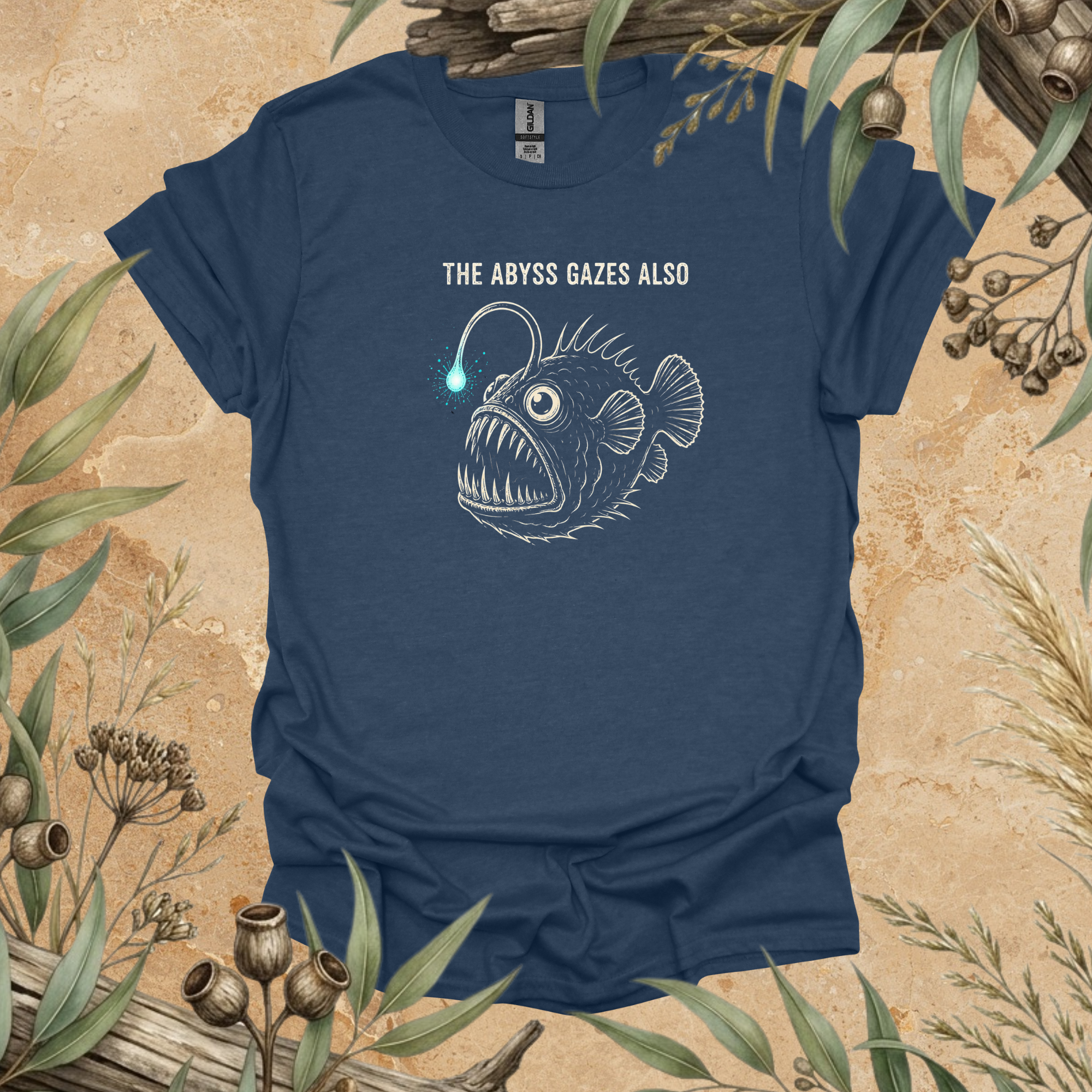 The Abyss Gazes Also | Anglerfish Unisex T-Shirt | Deep Sea Wildlife Art