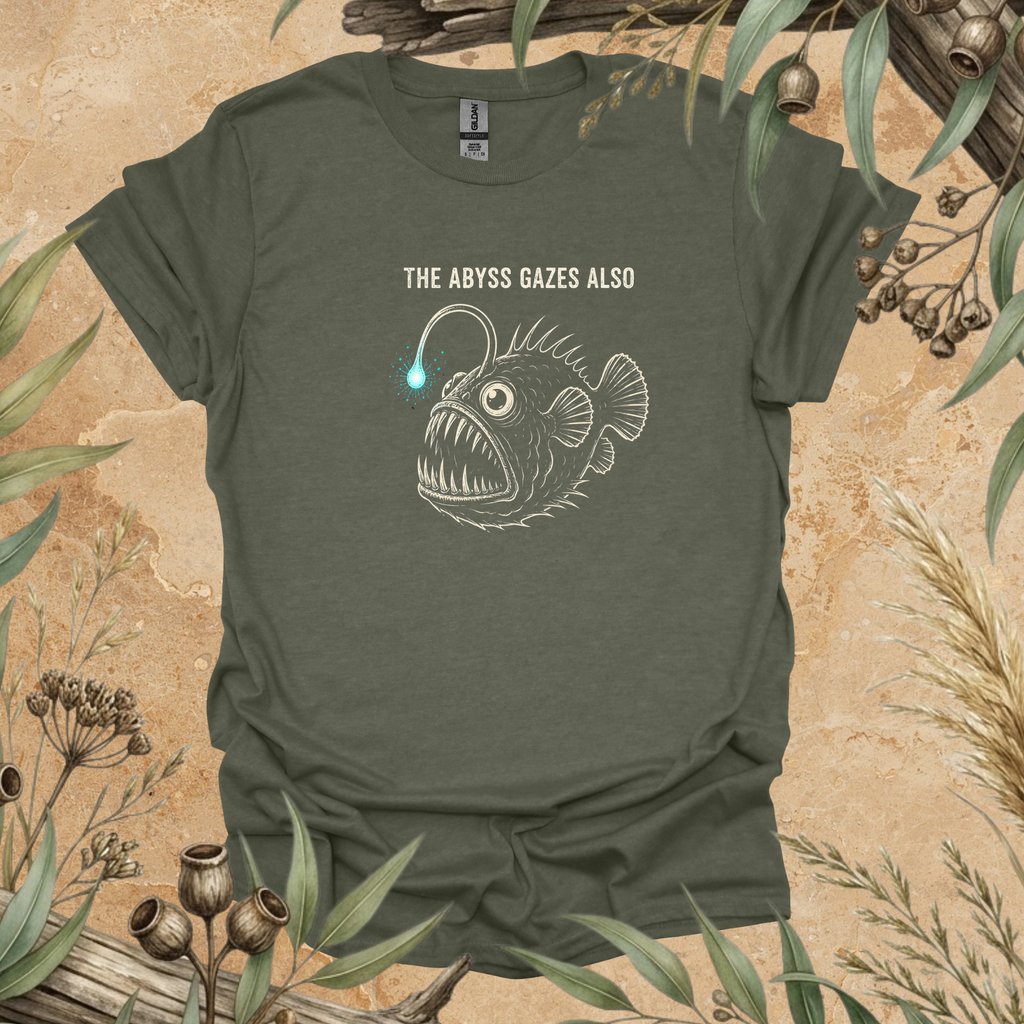 The Abyss Gazes Also | Anglerfish Unisex T-Shirt | Deep Sea Wildlife Art