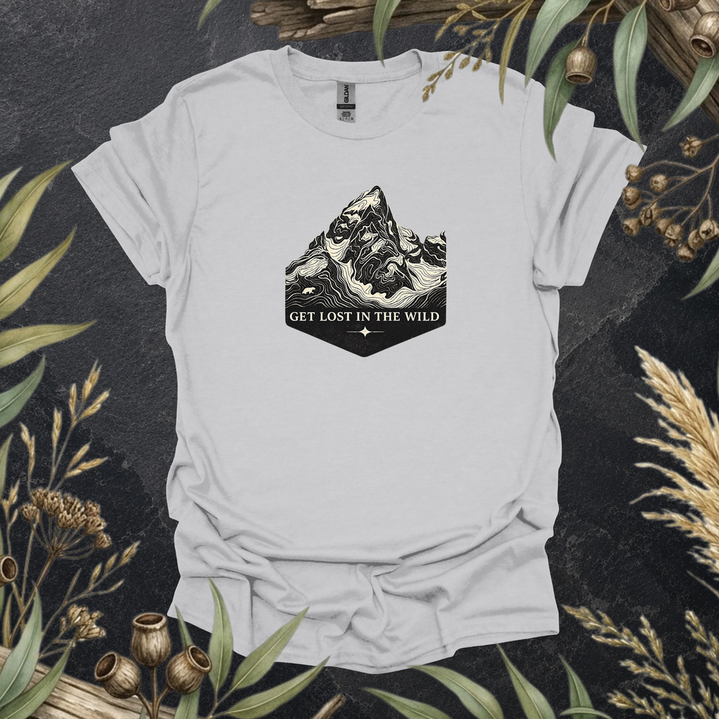 Get Lost in the Wild | Mountain Contour Unisex T-Shirt | Hiking & Outdoor Adventure Apparel
