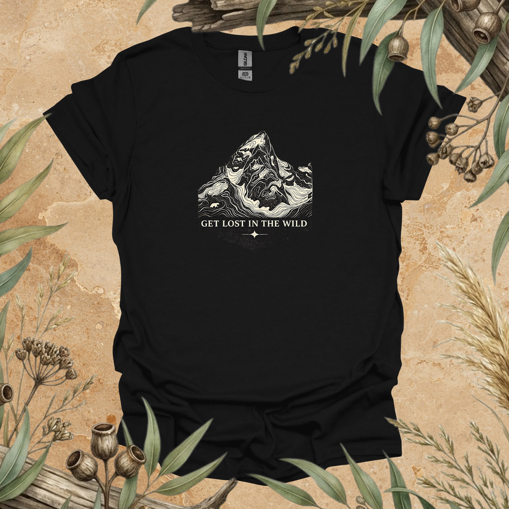 Get Lost in the Wild | Mountain Contour Unisex T-Shirt | Hiking & Outdoor Adventure Apparel