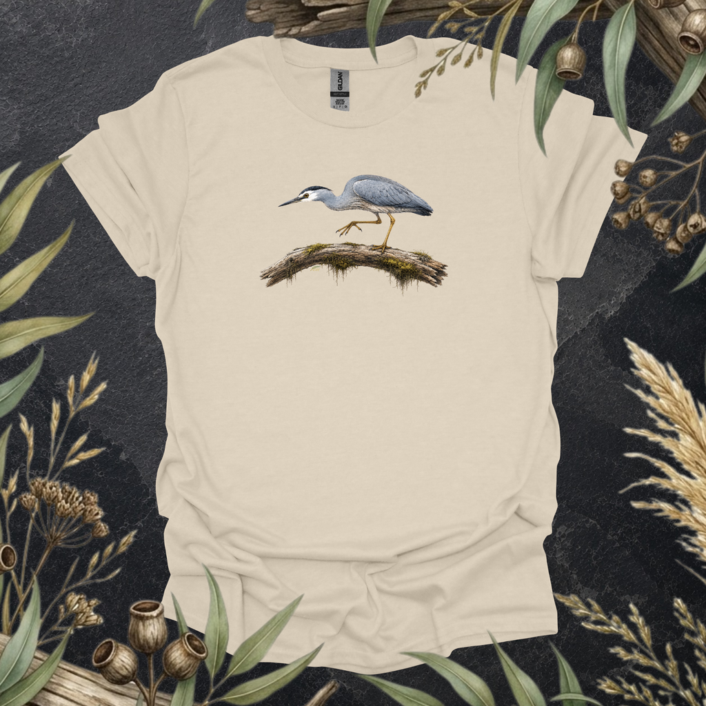 White-faced Heron | Australian Bird Unisex T-Shirt | Original Wildlife Art | Mildly Wild Club