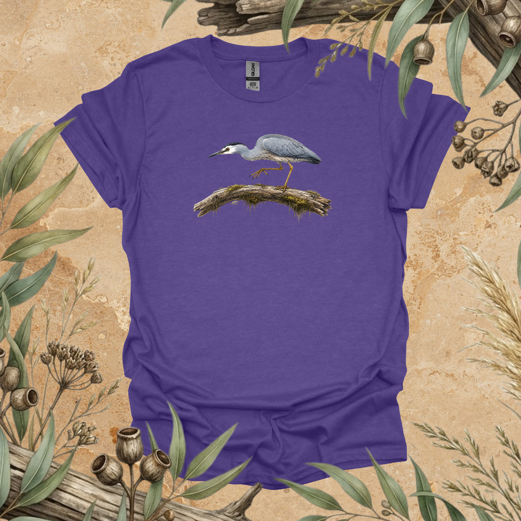 White-faced Heron | Australian Bird Unisex T-Shirt | Original Wildlife Art | Mildly Wild Club