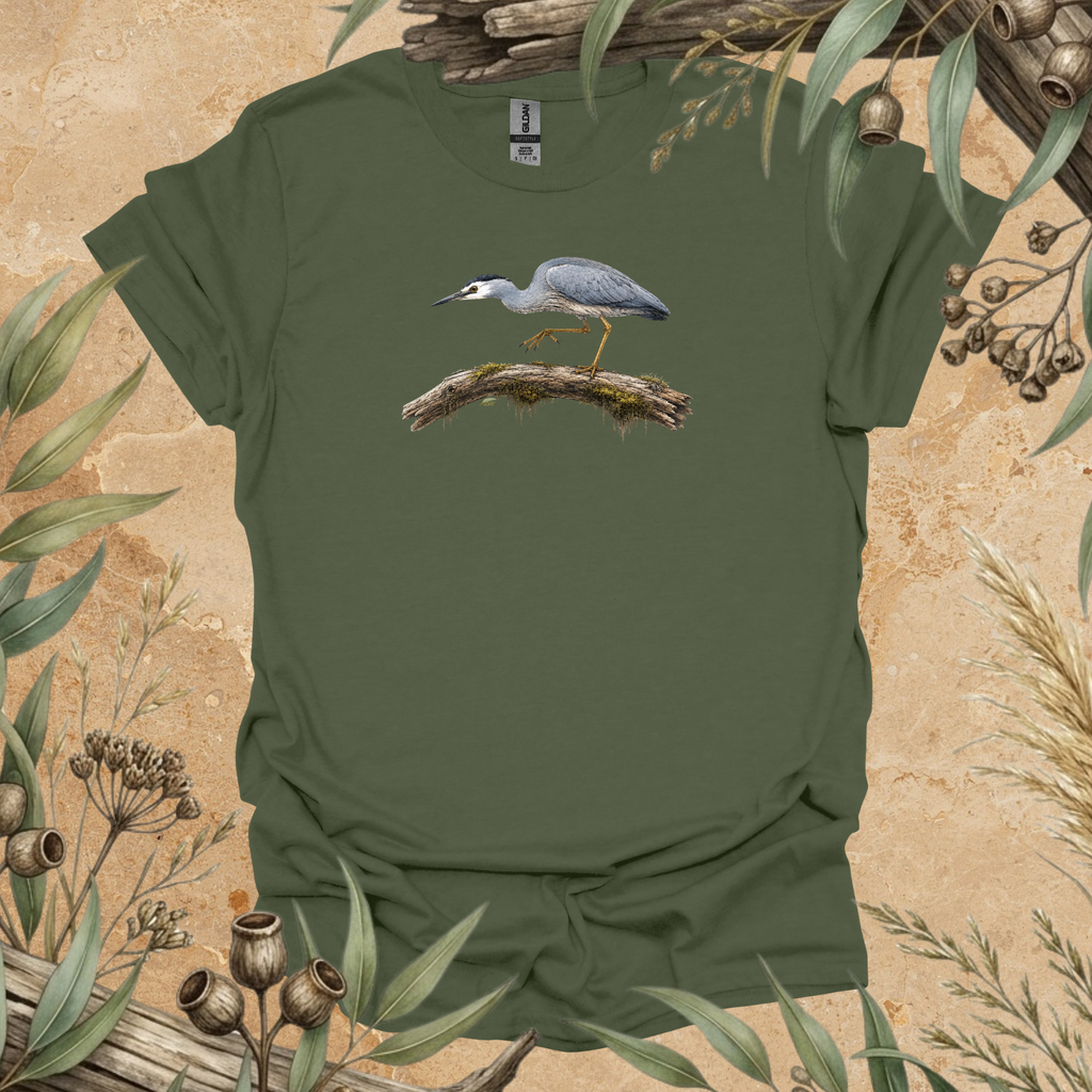 White-faced Heron | Australian Bird Unisex T-Shirt | Original Wildlife Art | Mildly Wild Club