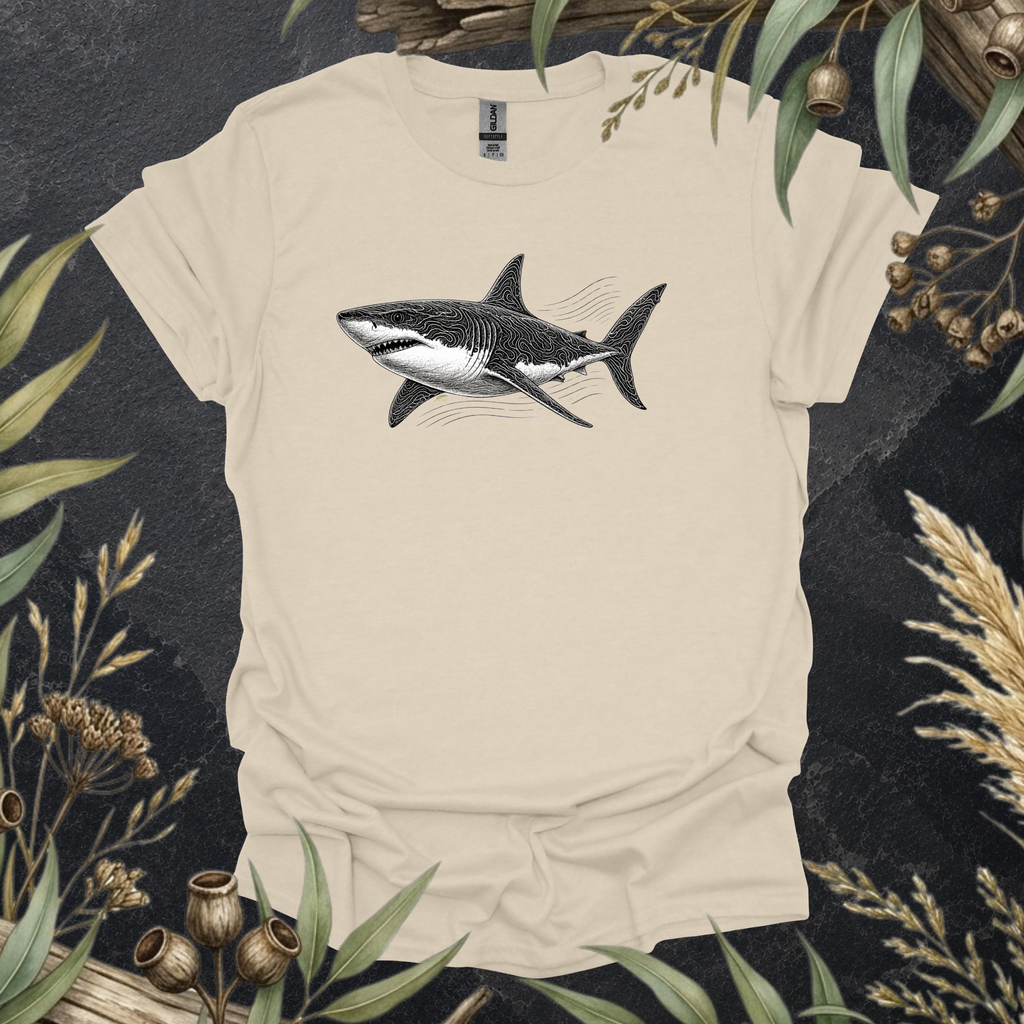 Great White Shark | Contour Art Unisex T-Shirt | Ocean Wildlife Apparel | Mildly Wild Club