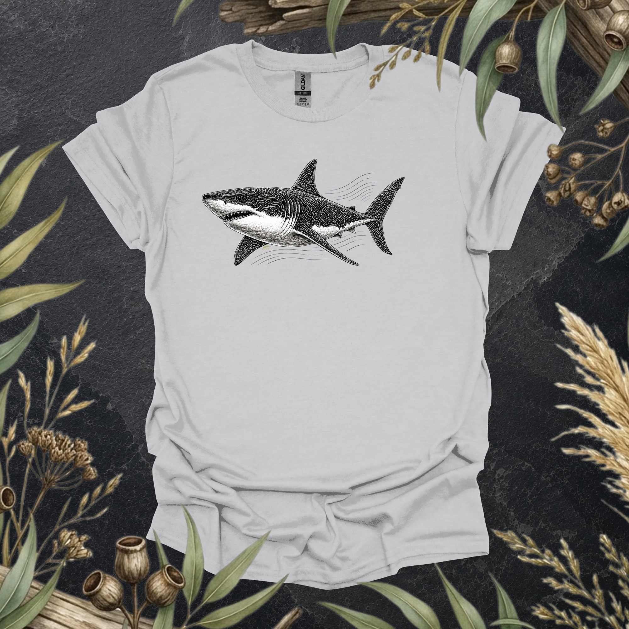 Great White Shark | Contour Art Unisex T-Shirt | Ocean Wildlife Apparel | Mildly Wild Club