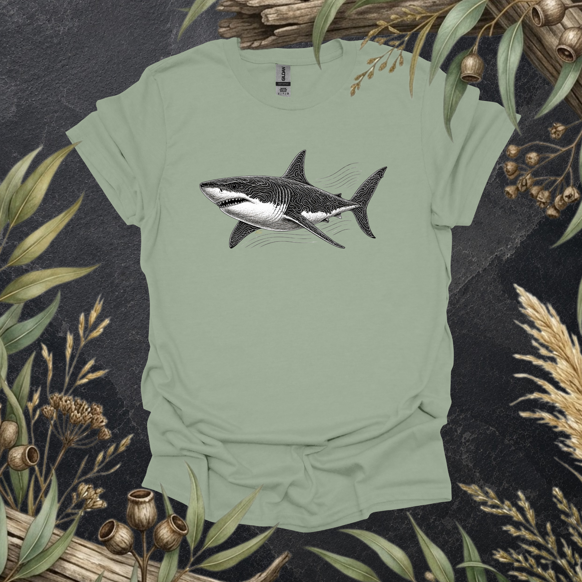 Great White Shark | Contour Art Unisex T-Shirt | Ocean Wildlife Apparel | Mildly Wild Club