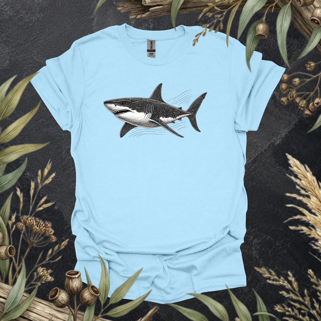 Great White Shark | Contour Art Unisex T-Shirt | Ocean Wildlife Apparel | Mildly Wild Club