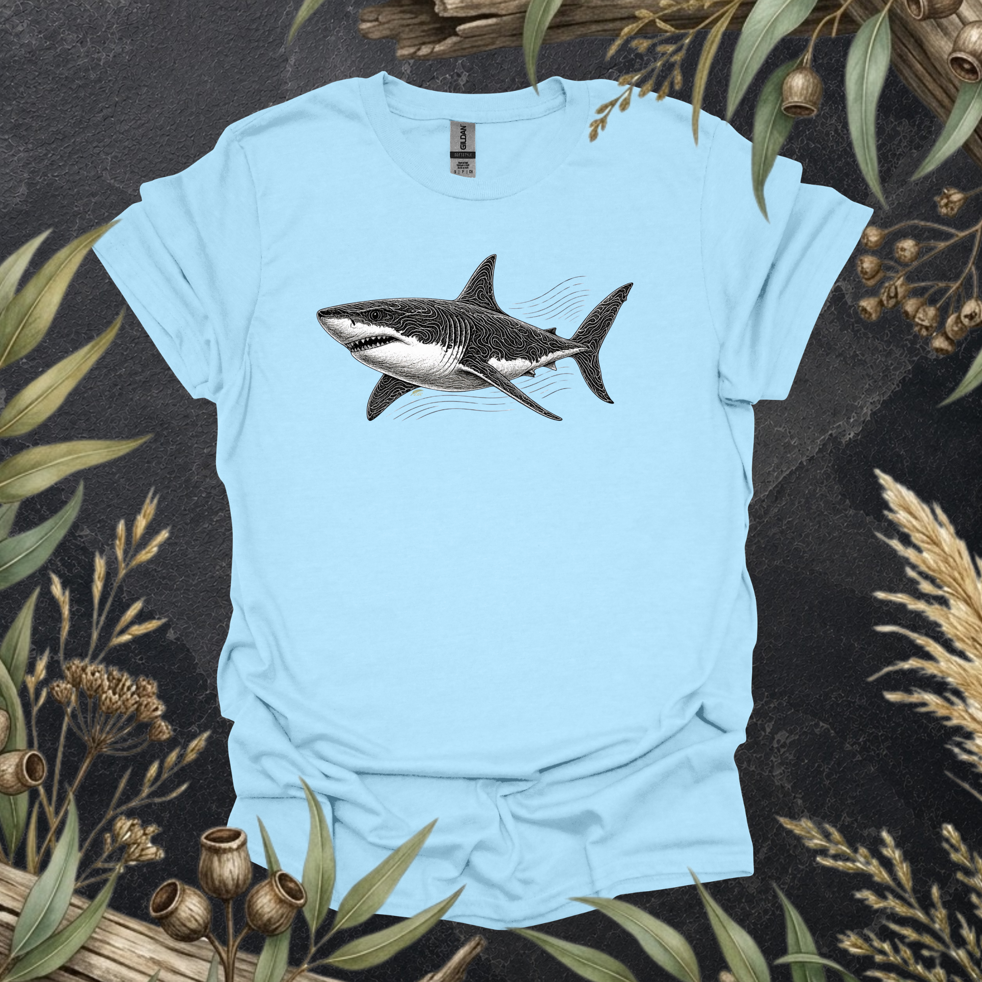 Great White Shark | Contour Art Unisex T-Shirt | Ocean Wildlife Apparel | Mildly Wild Club