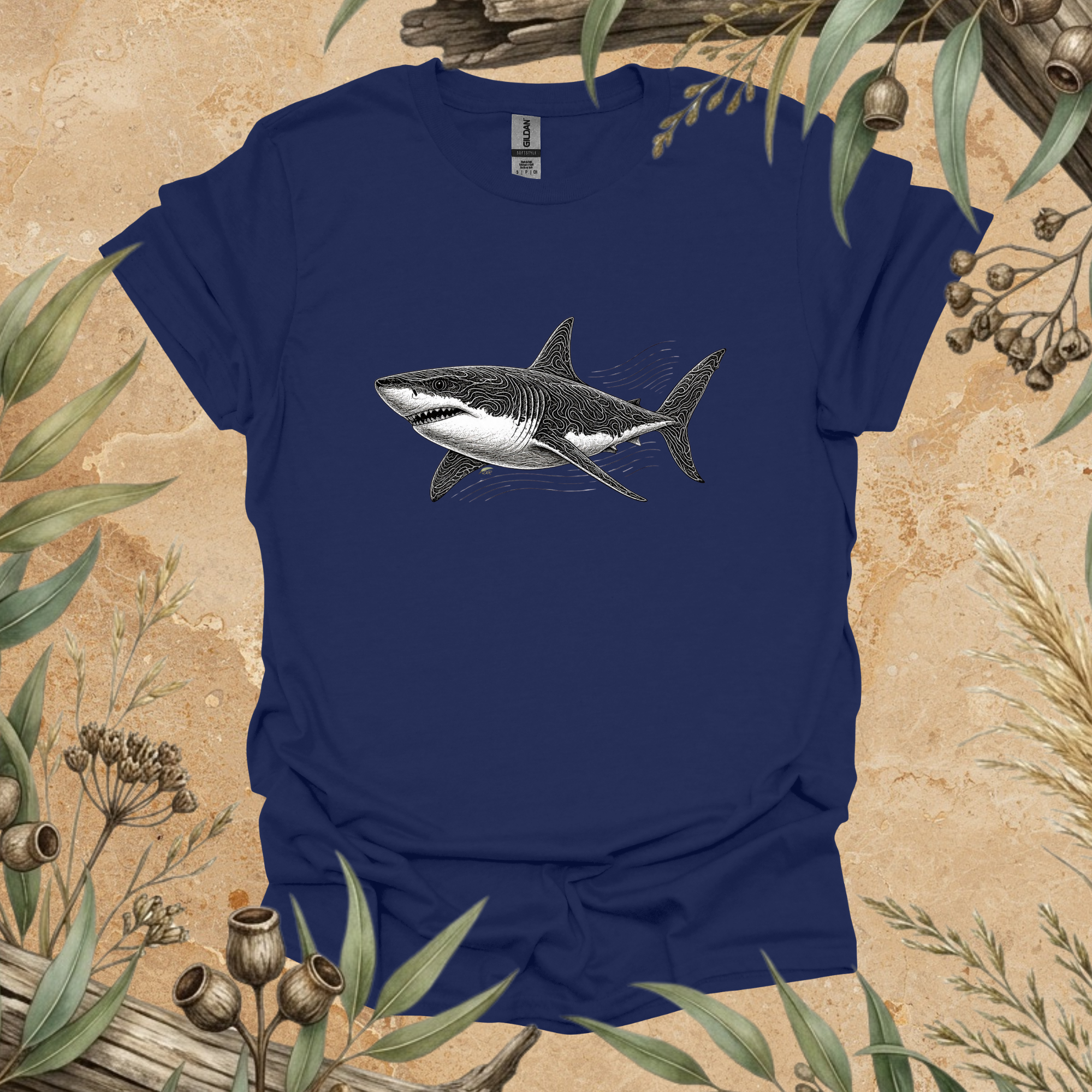 Great White Shark | Contour Art Unisex T-Shirt | Ocean Wildlife Apparel | Mildly Wild Club