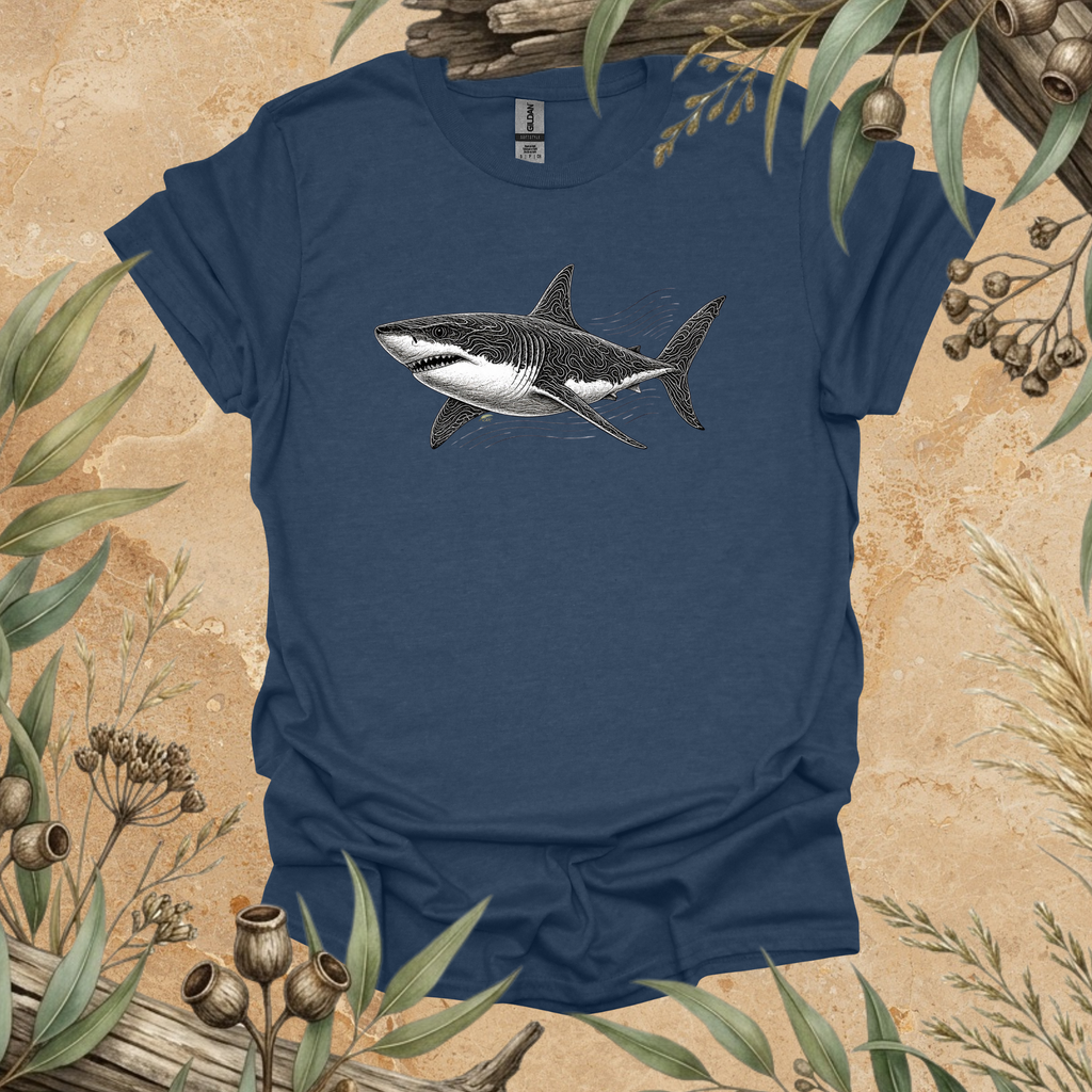 Great White Shark | Contour Art Unisex T-Shirt | Ocean Wildlife Apparel | Mildly Wild Club