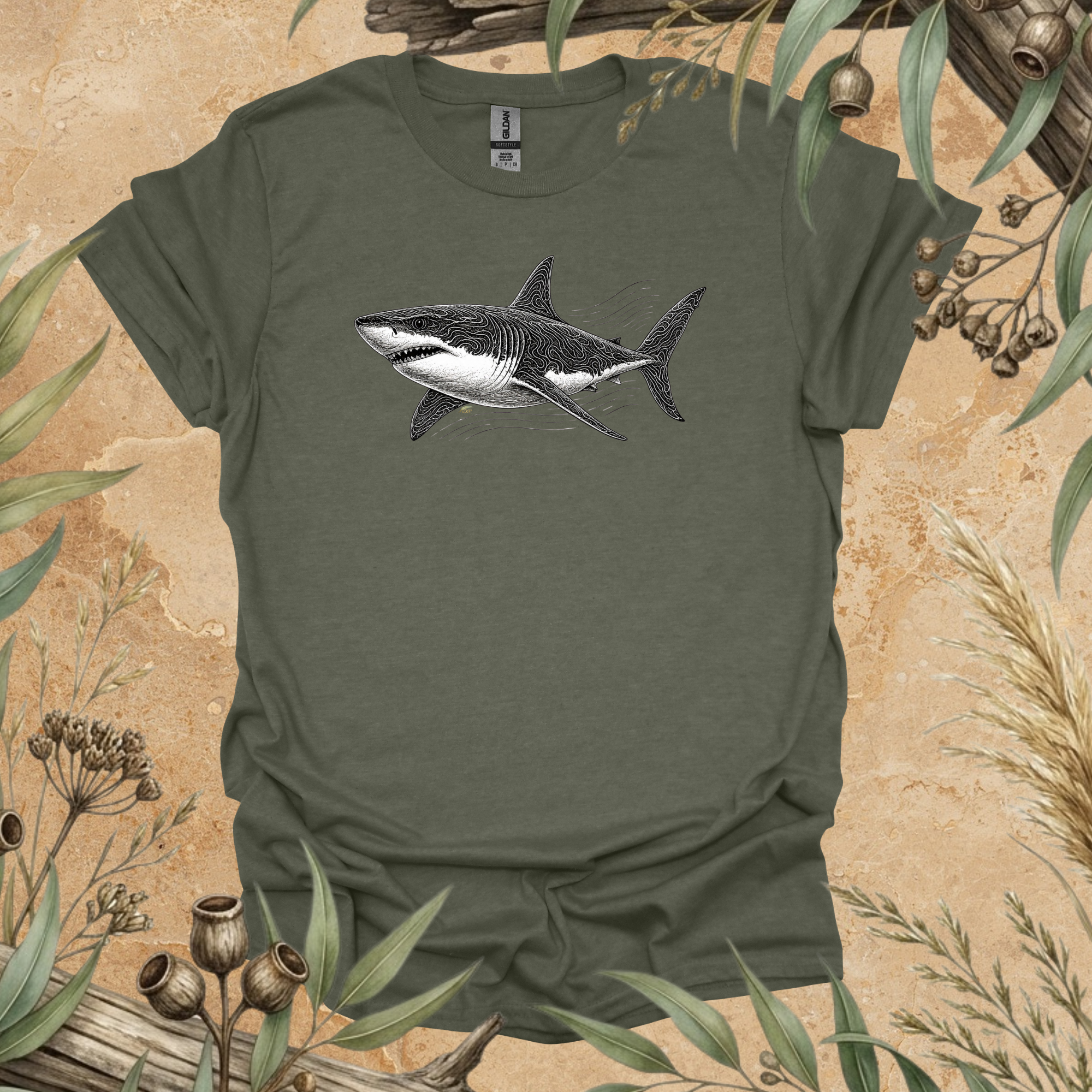 Great White Shark | Contour Art Unisex T-Shirt | Ocean Wildlife Apparel | Mildly Wild Club