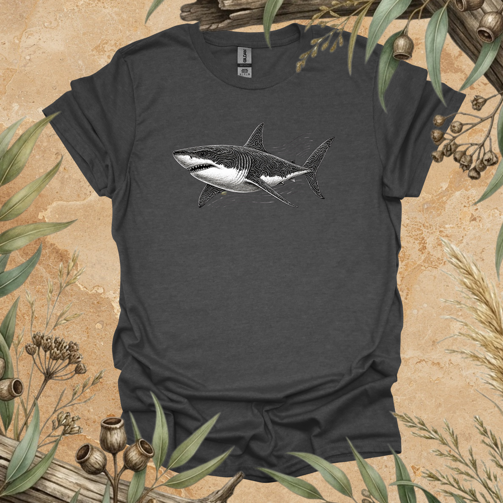 Great White Shark | Contour Art Unisex T-Shirt | Ocean Wildlife Apparel | Mildly Wild Club