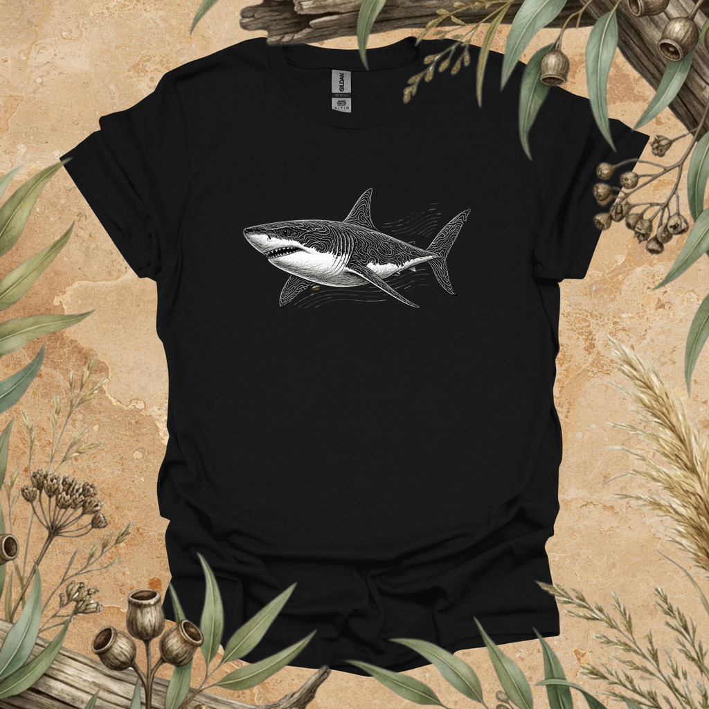 Great White Shark | Contour Art Unisex T-Shirt | Ocean Wildlife Apparel | Mildly Wild Club